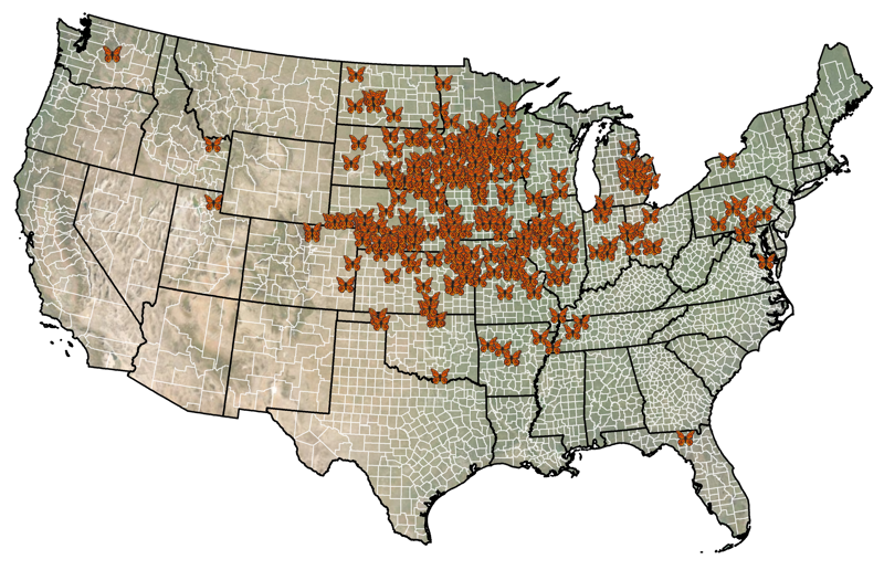 U.S. Map of Pollinator Habitat Outreach Programs